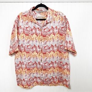 Tommy Bahama Orange & Blue Tropical Floral Print Short Sleeve Button Up Shirt